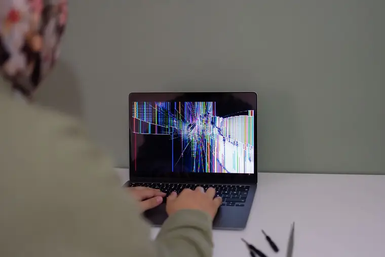 Laptop with a cracked screen